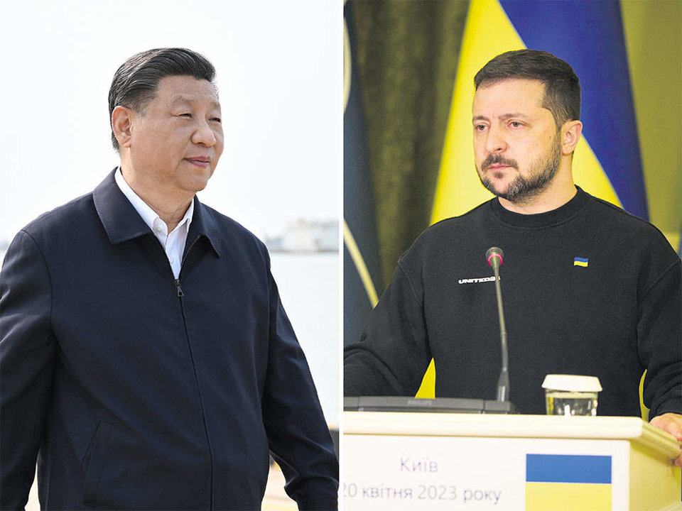 O presidente chinés, Xi Jinping, e o mandatario ucraíno, Volodimir Zelenski, conversaron onte telefonicamente. (Yan Yan / Presidencia de Ucraína / Europa Press)