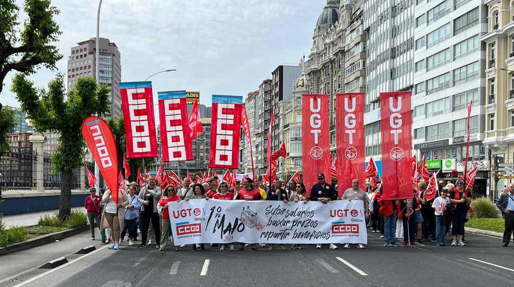 Manifestación de CCOO e UXT este 1 de Maio na Coruña (Foto: CCOO).