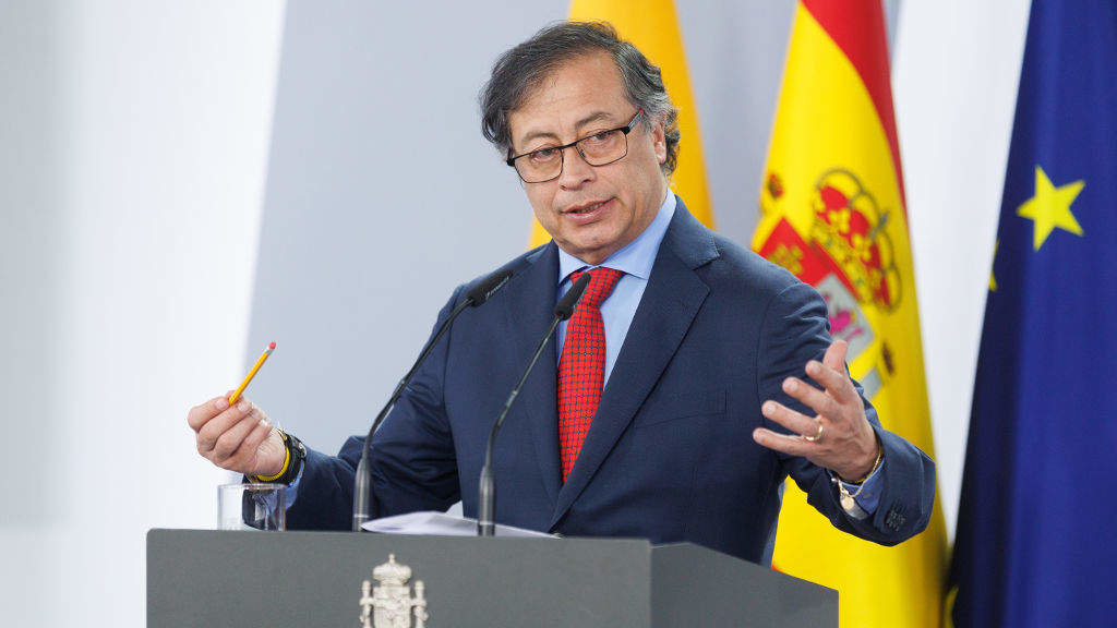 Gustavo Pedro, presidente de Colombia, durante unha rolda de prensa na Moncloa. (Foto: Eduardo Parra / Europa Press)