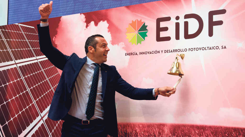 Fernando Romero, director xeral de EiDF, durante o toque de campá na Bolsa de Madrid (Foto: BME Growth).