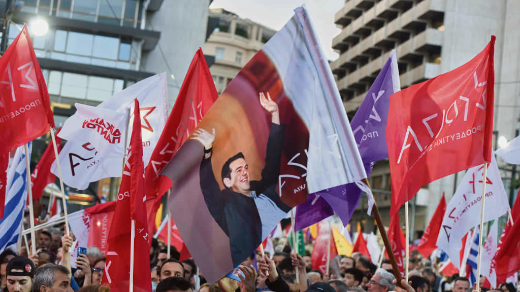 Mitin do candidato de Syriza, Alexis Tsipras, a quinta feira, na emblemática praza Sintagma de Atenas. (Foto: Nikolas Georgiou / Zuma Press)