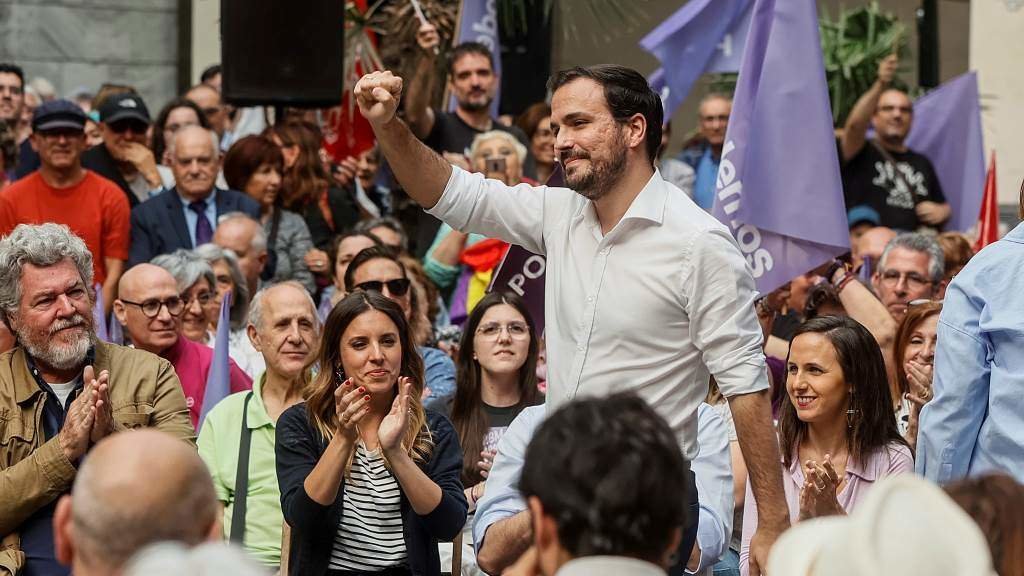 O ministro de Consumo e líder de IU, Alberto Garzón, nun recente acto de campaña de Unidas Podemos. (Foto: Rober Solsona / Europa Press)