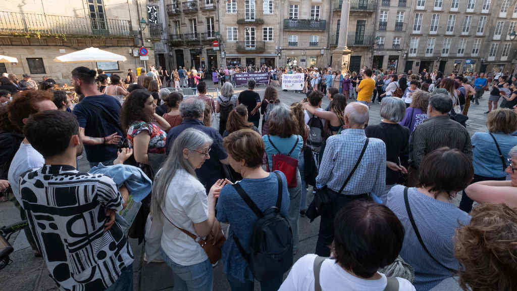 Protesta do feminismo decorrida esta segunda feira en Compostela. (Foto: Arxina)