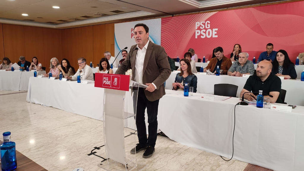Valentín González Formoso, secretario xeral do PSdeG, intervén ante o Comité Nacional dos socialistas. (Foto: Europa Press)