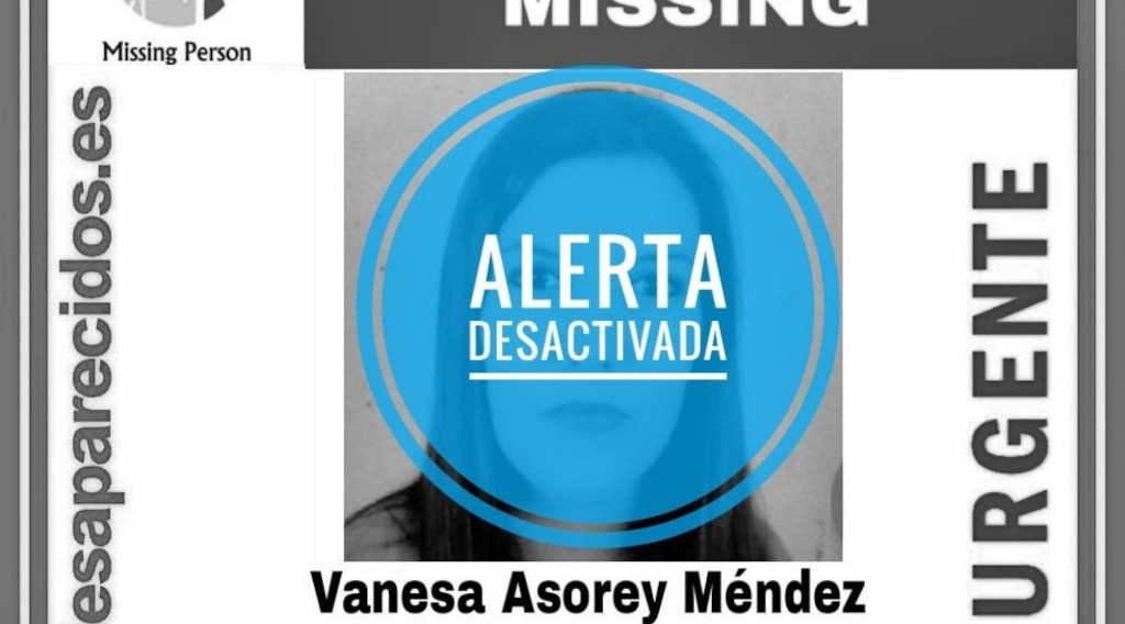 A alerta desactivada pola desaparación de Vanesa Asorey (Foto: SOS Desaparecidos).