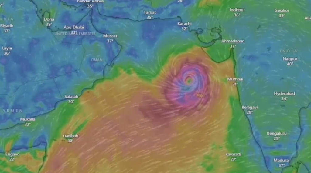 O ciclón Biparjoy achegándose á India (Foto: NDMA Pakistan).