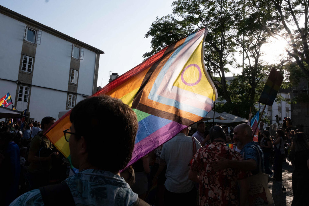 Bandeira LGBTI no Orgullo de Compostela deste ano. (Foto: Arxina)