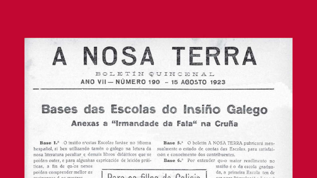 Número 190 d'A Nosa Terra, que recolle as BAses das Escolas do Insiño Galego. (Foto: Deputación da Coruña)