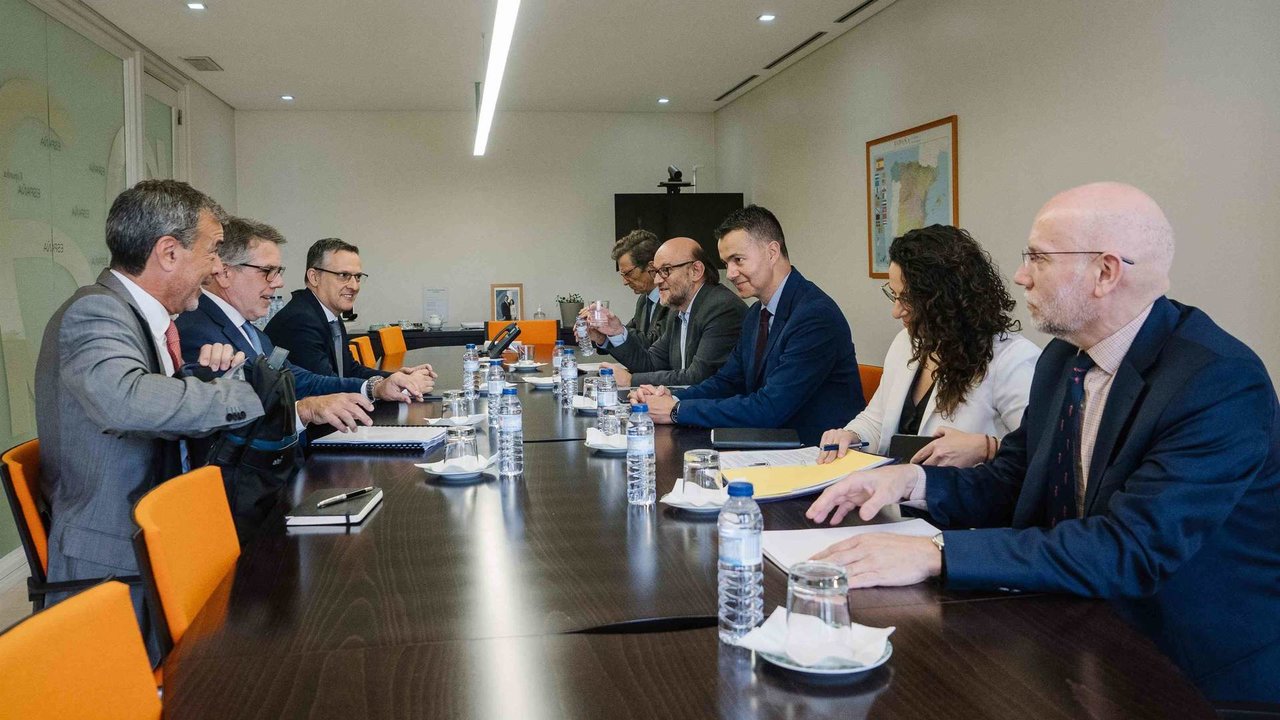O ministro español de Industria, Hector Gómez, á dereita no centro, con representantes de Altri (Foto: David López Villalta).