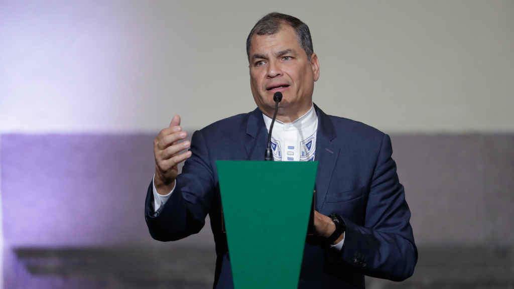 O ex presidente de Ecuador, Rafael Correa durante unha conferencia en Cidade de México (Foto: El Universal / Zuma Press / Contactophoto).