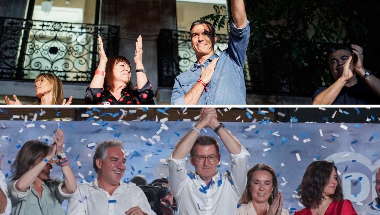 Celebración de socialistas e populares nas súas respectivas sedes en Madrid. (Fotos: Europa Press - PP)