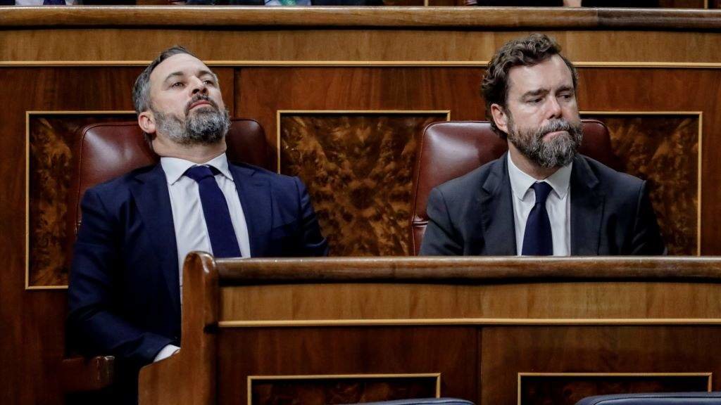 Santiago Abascal e Iván Espinosa de los Monteros, durante un pleno recente do Congreso. (Foto: Carlos Luján / Europa Press)