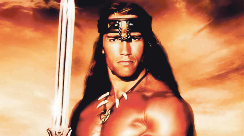 Arnold Schwarzenegger no cartaz promocional do filme 'Conan, o Bárbaro' (20th Century Studios / Universal Pictures).