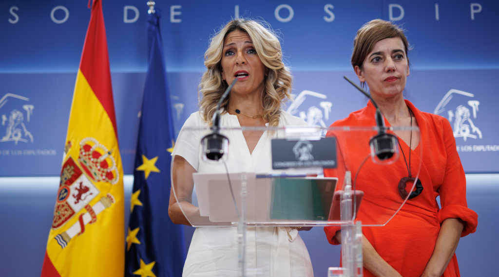 Yolanda Díaz e Marta Lois durante unha rolda de prensa en agosto (Foto: Alejandro Martínez Vélez / Europa Press).