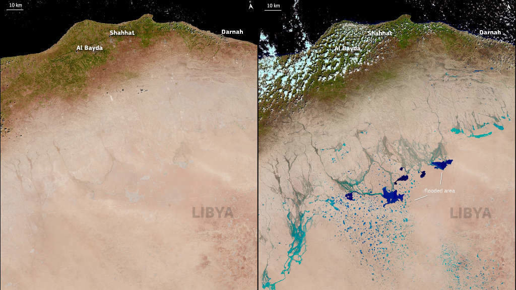 Lagos no deserto de Libia provocados pola tormenta Daniel. (Foto: Copernicus EU)