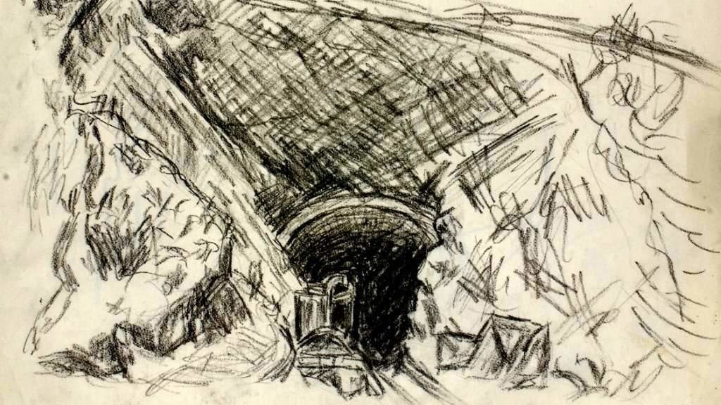 Túnel. Ca. 1930. Carbón sobre papel. 22 x 32 cm.