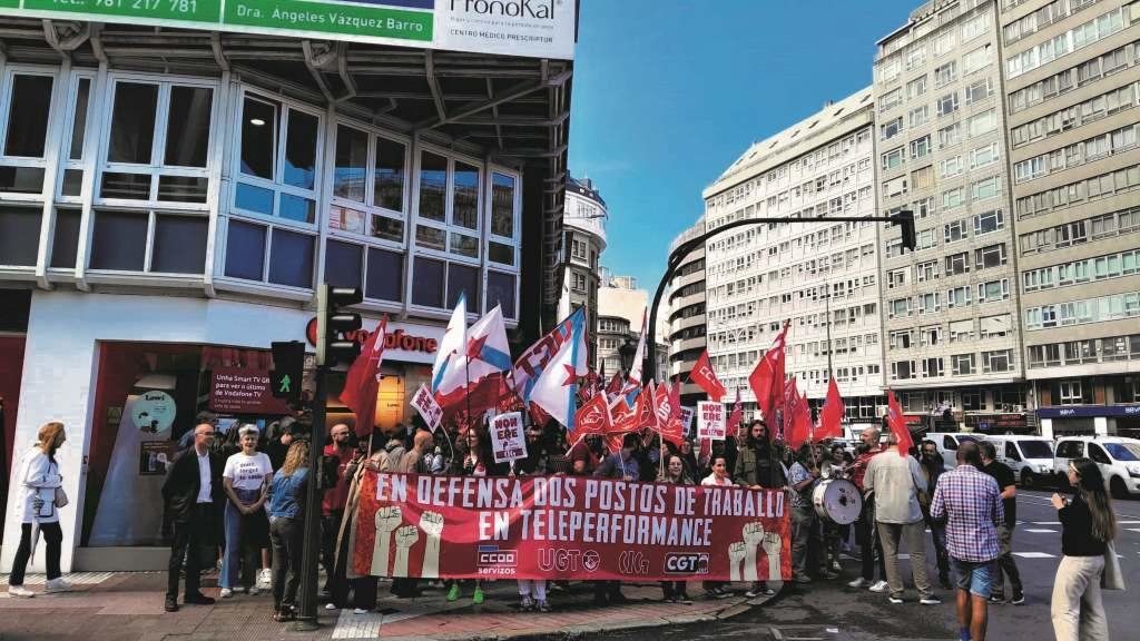 Protesta do persoal de Teleperformance, esta segunda feira. (Foto: Europa Press)