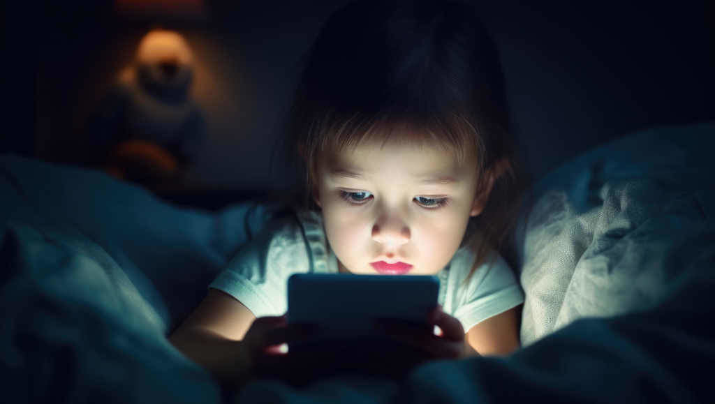 Unha crianza usando unha pantalla dun dispositivo electrónico (Foto: Lubo Ivanko / Adobe Stock).