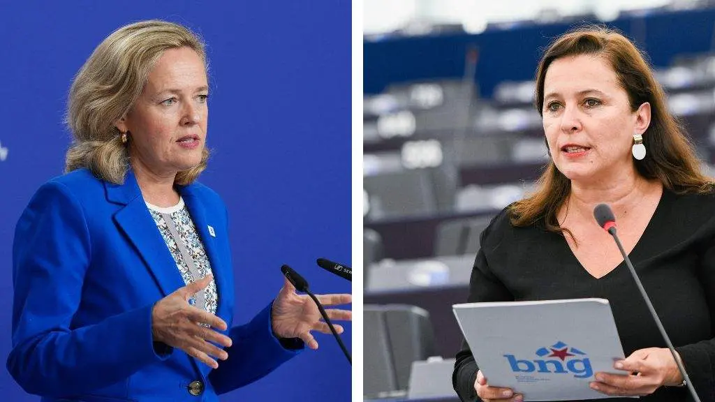 A vicepresidenta primeira do Goberno espa&ntilde;ol, Nadia Calvi&ntilde;o, e a eurodeputada do BNG, Ana Miranda. (Fotos: Europa Press)