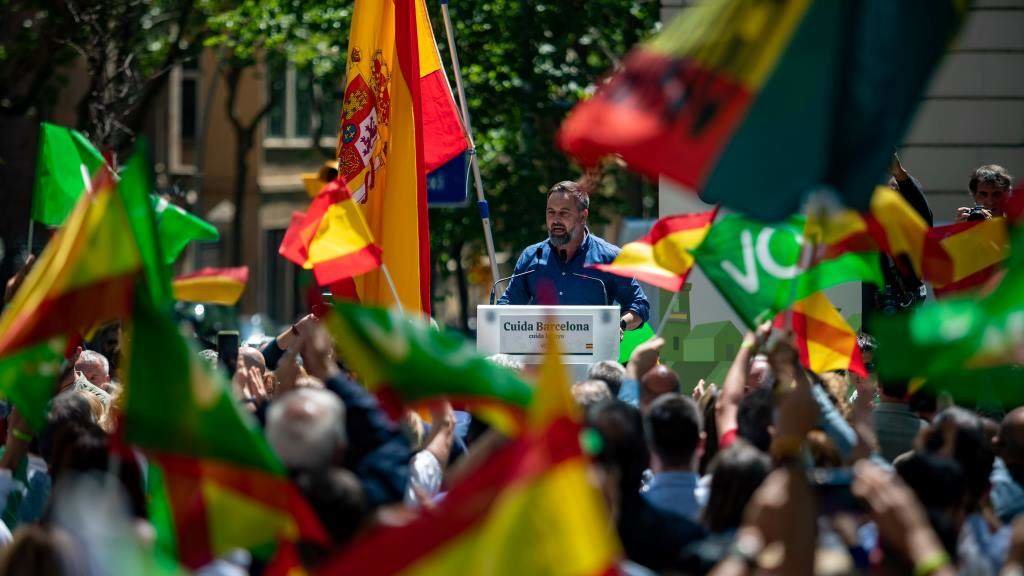 Mitin do líder ultradereitista Santiago Abascal en Barcelona antes dos comicios municipais do pasado 28 de maio. (Foto: Kike Rincón / Europa Press)