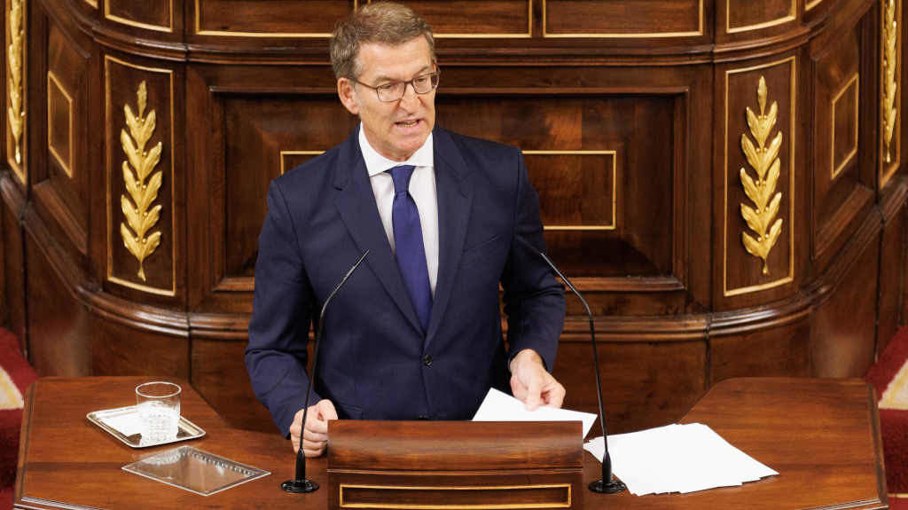 Alberto Núñez Feixoo durante a súa intervención no debate para a súa investidura como presidente do Goberno español (Foto: Eduardo Parra / Europa Press).