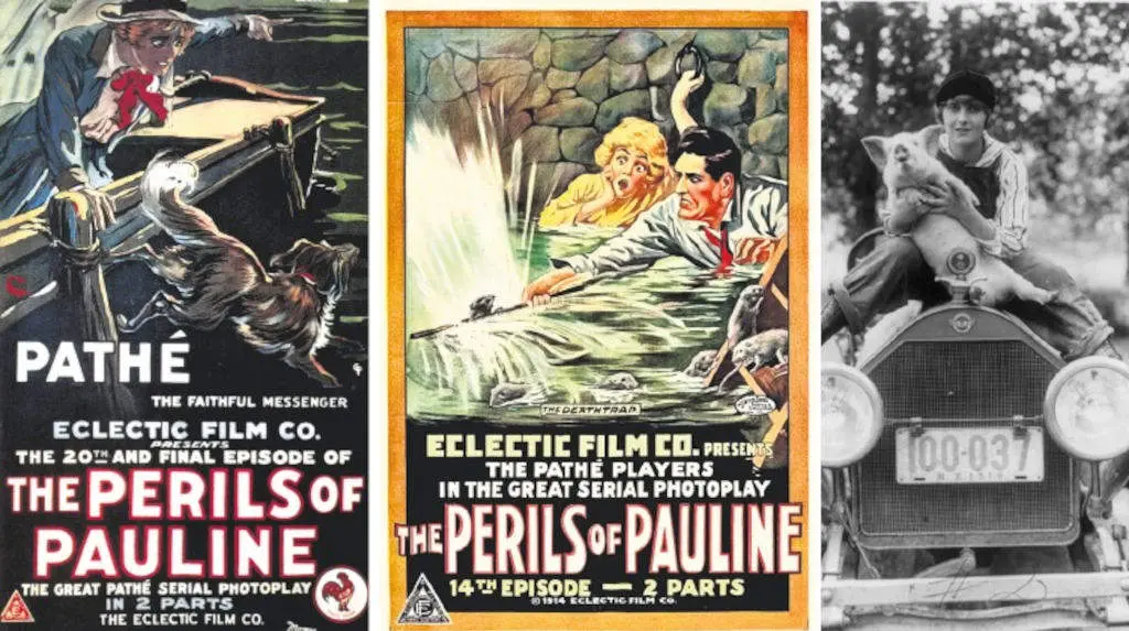 Carteis e foto de 'Perils of Pauline&rsquo;, cuxos episodios presentaban unha muller independente e valente (Foto: Paramout).