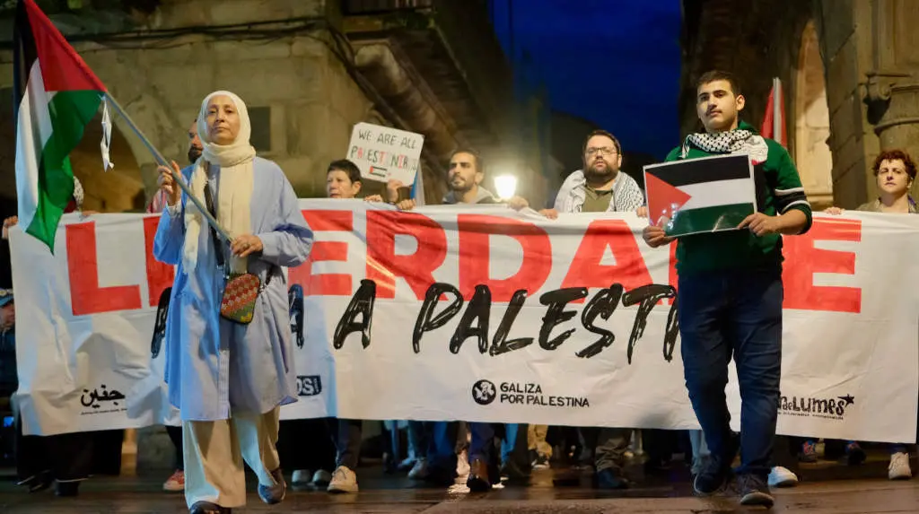 Manifestaci&oacute;n en Compostela en solidariedade con Palestina (Foto: Arxina).