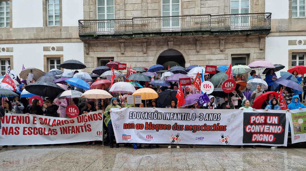 Mobilización de persoal de escolas infantís esta quinta feira en Vigo (Foto: Pedro Davil / Europa Press).