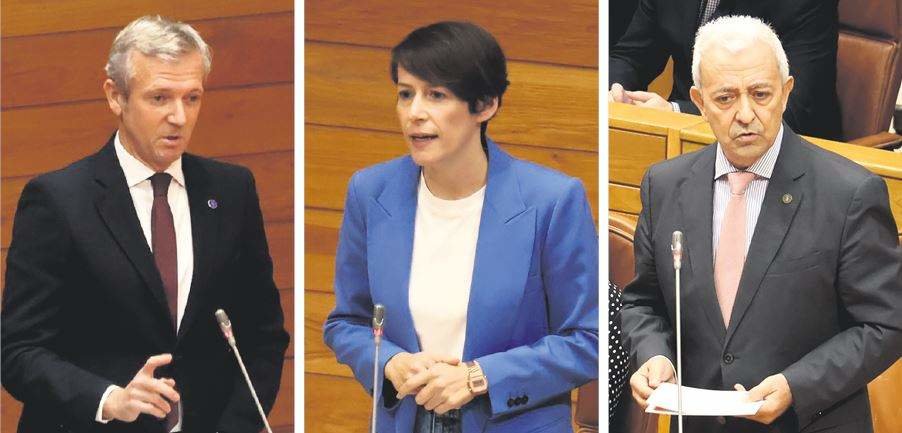 Alfonso Rueda, Ana Pontón e Luís Álvarez na sesión de control no Parlamento galego. (Fotos: Parlamento)