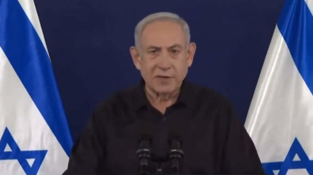 Benjamin Netanyahu durante o seu discurso esta quinta feira (Foto: i24).