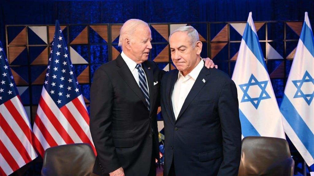 O presidente dos EUA, Joe Biden, na reunión que mantivo co primeiro ministro de Israel, Benjamin Netanyahu, o pasado 18 de outubro en Tel Aviv. (Foto: Avi Ohayon / Europa Press / Contacto)