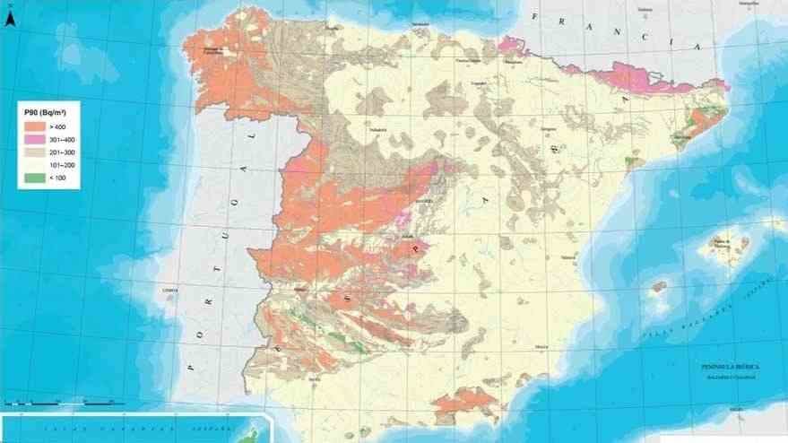 Mapa do potencial radon que pode haber no Estado español. A Galiza sendo a autonomía máis afectada (Foto: Europa Press).