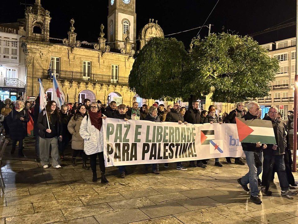 Concentración en apoio a Palestina, esta segunda feira en Lugo (Foto: Nós Diario).