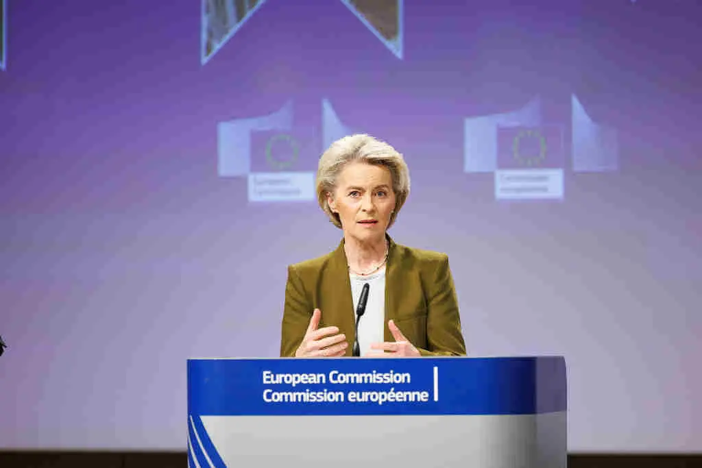 A presidenta da Comisi&oacute;n Europea, Ursula von der Leyen, hoxe.  (Foto: Christophe Licoppe / European Comm / DPA)