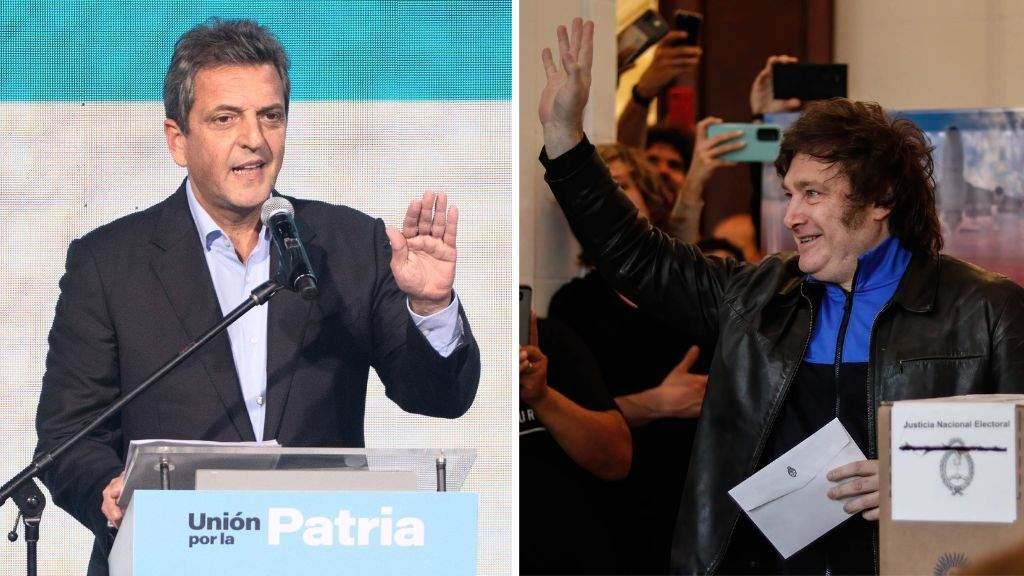 Á esquerda, o progresista Sergio Massa; á dereita, o ultradereitista Javier Milei. (Fotos: Europa Press)