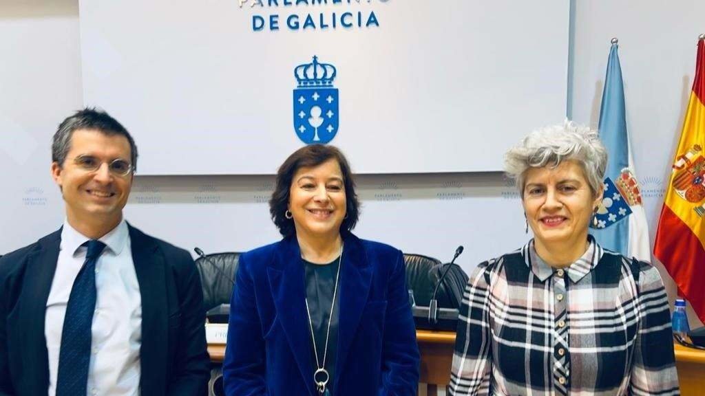 Borja Verea, Susana López Abella e Mercedes Queixas, no Parlamento. (Foto: Europa Press)