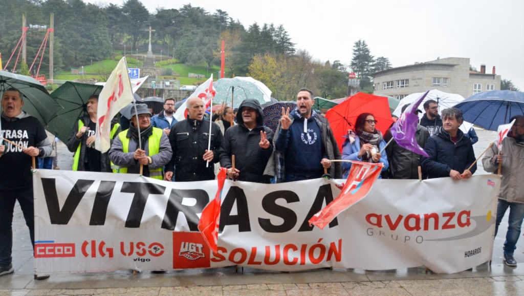Mobilización do persoal de Vitrasa esta cuarta feira en Vigo (Foto: Nós Diario).