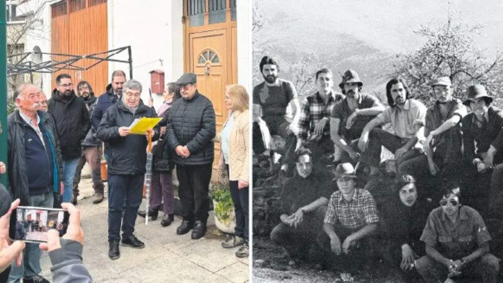 Membros do GOC na conmemoraci&oacute;n dos seus 50 anos esta fin de semana no Courel. &Aacute; dereita, tam&eacute;n no Courel, en 1973 (Foto: SGHN).