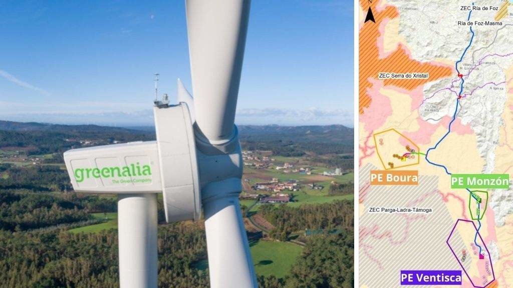 Plano dos parques eólicos Boura, Monzón e Ventisca.