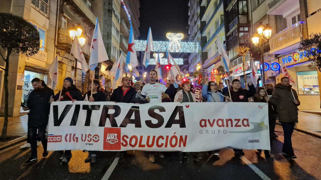 Manifestación do persoal de Vitrasa no mes de decembro (Foto: Pedro Davila / Europa Press).