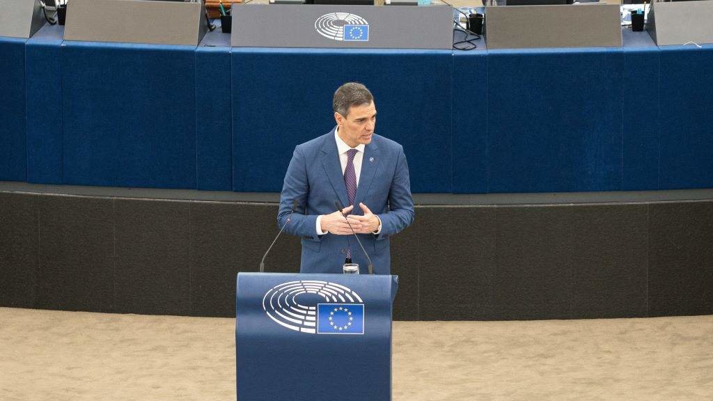 Pedro Sánchez, hoxe, no Parlamento Europeo. (Foto: Álex Flores / Europa Press)