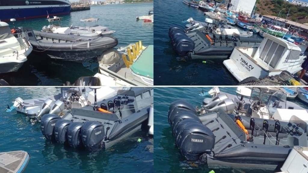 Lancha semirrígida interceptada no Golfo de Guinea con 5 toneladas de cocaína a bordo. (Foto: Policía Xudicial de Cabo Verde)