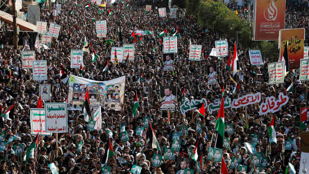 Manifestación o 1 de decembro en Saná, a capital do Iemen, exixindo a fin da agresión israelí contra o territorio palestino de Gaza. (Foto: Osamah Yahya / ZUMA Press Wire)