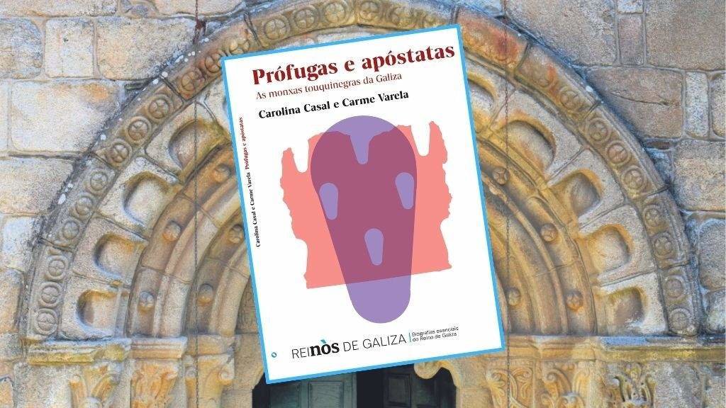 Pórtico do antigo mosteiro bieito de San Xoán da Cova, en Carballedo, na comarca de Chantada. No interior, a capa do libro que este sábado agasalla 'Nós Diario'.