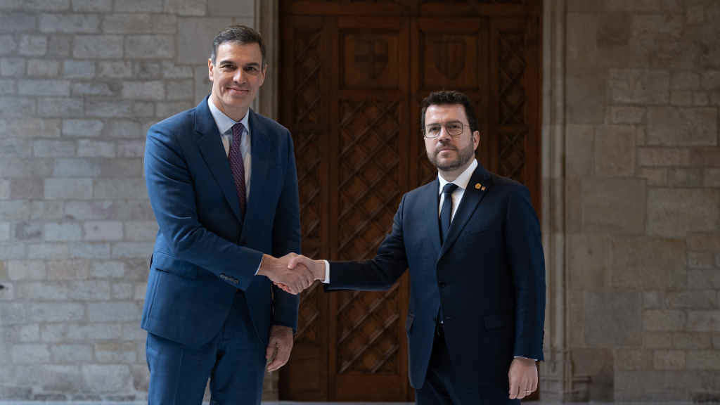 Pedro Sánchez e Pere Aragonès, hoxe en Barcelona. (Foto: David Zorrakino / Europa Press)