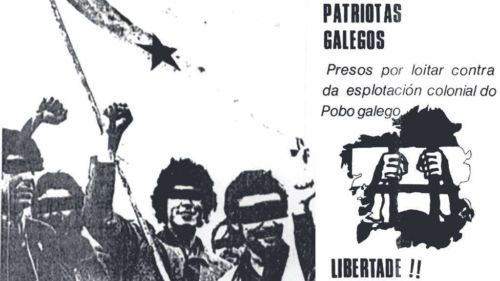 Foto e cartaz da nova esquerda galega contra a dominación cultural, política e económica por parte do Estado español. (Foto: Arquivo Histórico da UPG)