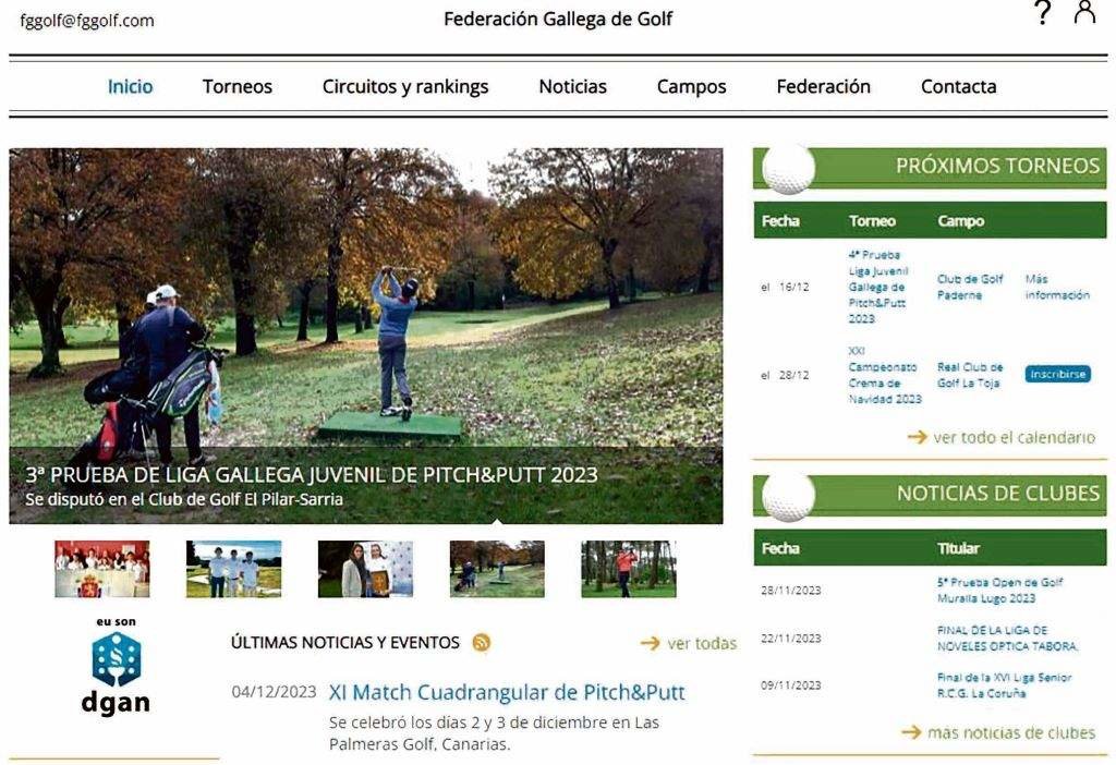 O portal da Federación Galega de Golf, a cuarta do país en número de licenzas, só está en español. (Foto: Nós Diario)