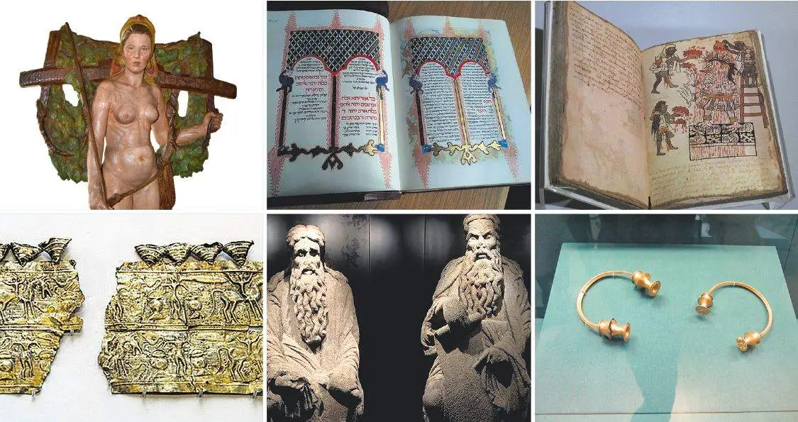 'A Santa', facs&iacute;mil da Biblia hebrea, facs&iacute;mil do C&oacute;dice de Tudela, diadema c&eacute;ltico de Ribadeo, Abraham e Mateo, torques no British Museum. (Fotos: N&oacute;s Diario)