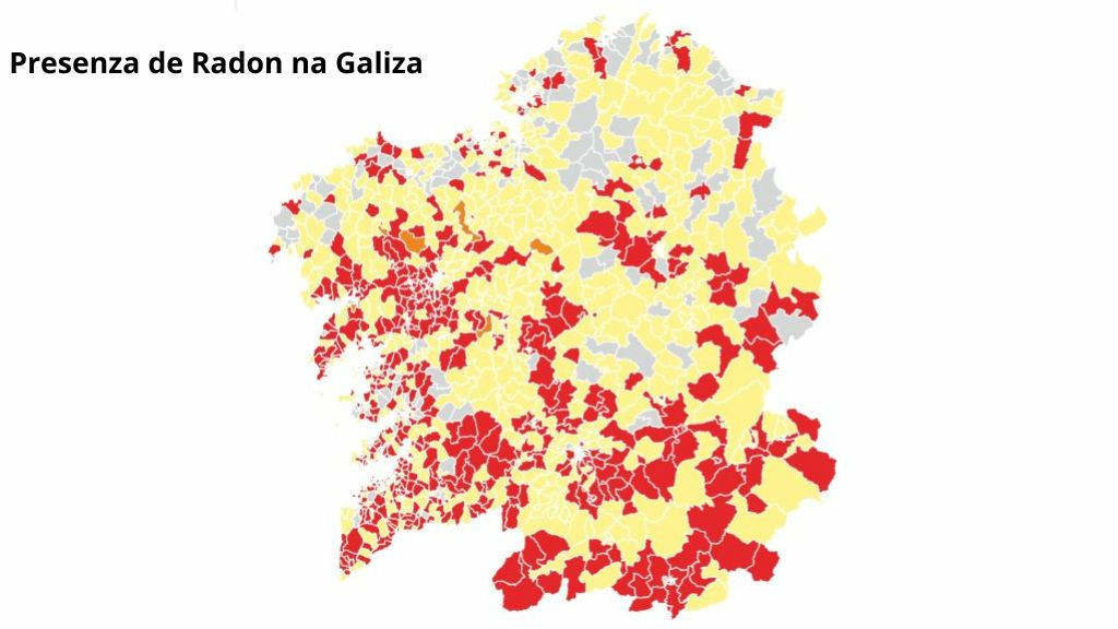 Mapa da USC sobre a presenza do Radon na Galiza (Foto: USC).