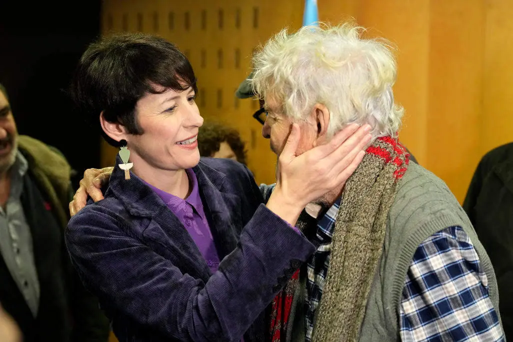 Ana Pont&oacute;n (BNG) y Marti&ntilde;o Noriega (A Nova), con Beiras detras, tras firmar acuerdo para candidatura conjunta a elecciones auton&oacute;micas 18F